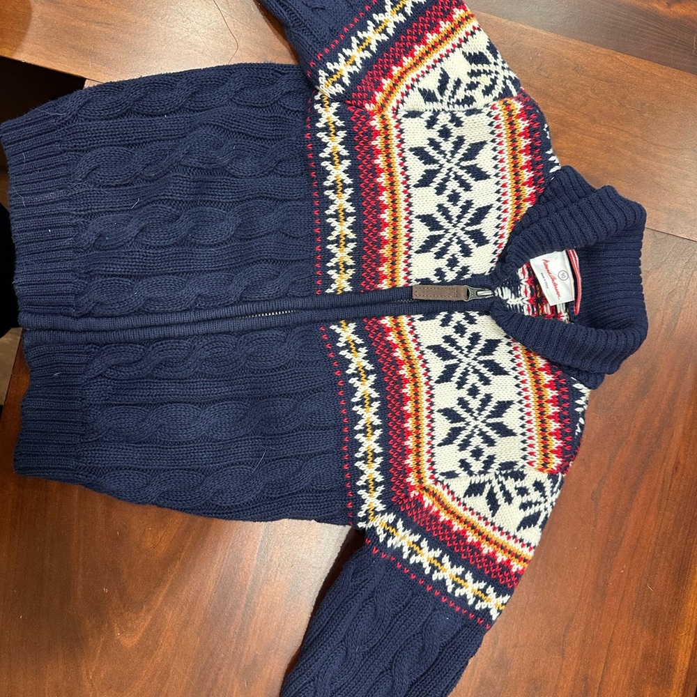 Hanna Andersson Navy Blue Cable Knit Sweater with Nordic Pattern